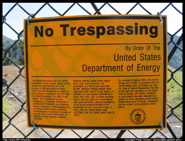DoE trespassing sign
