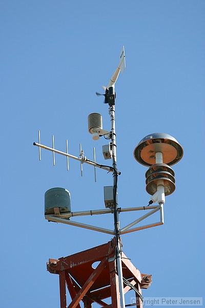 weather, radio, and lightning-warning stuff on a tower in Pflugerville