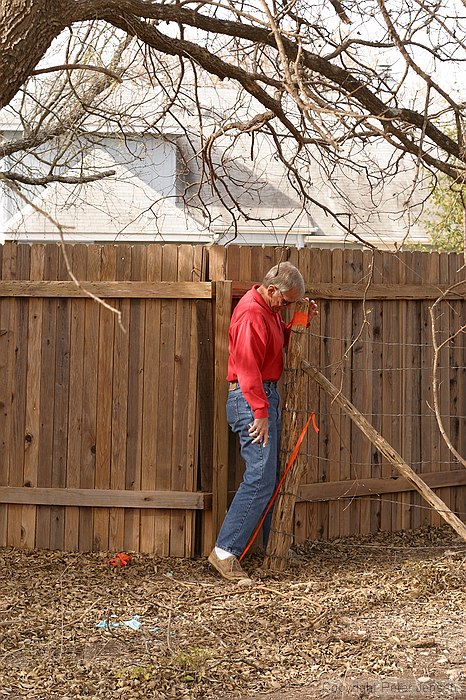 Dad slipping through the fence