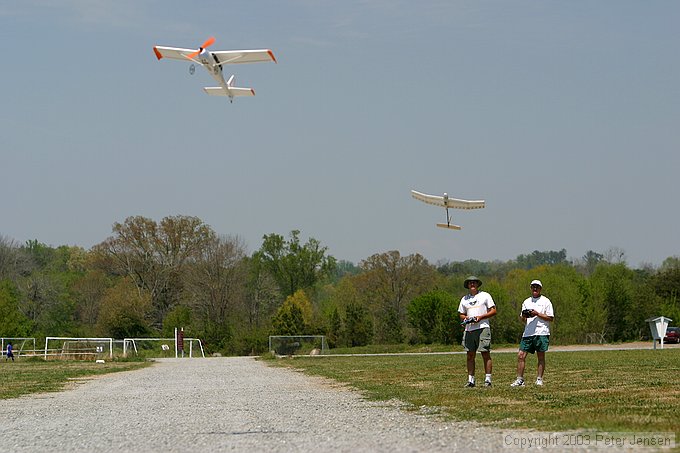 Charles and Randy aerotowing the DAW Dragonette with a GWS electric plane