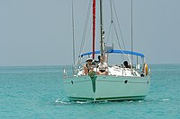 Aries following us in to the Anegada channel entrance