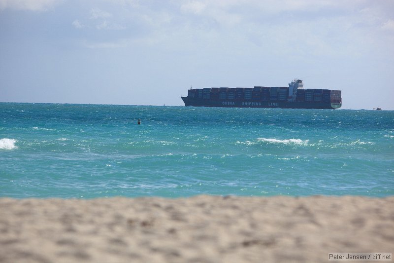 China Shipping Line vessel heading out of the port of Miami