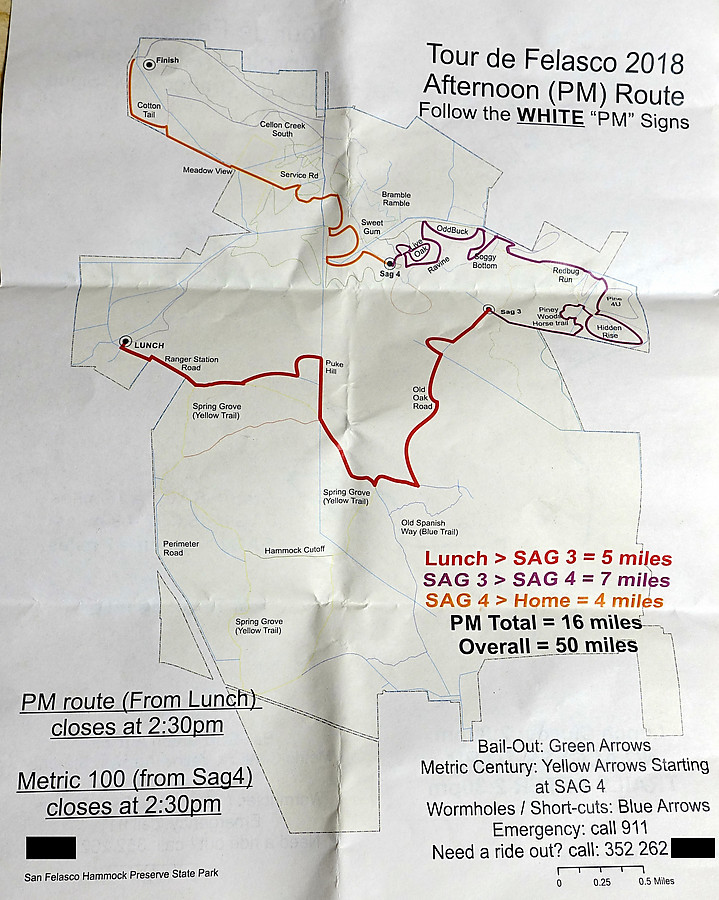 photo of the afternoon map (minus the metric century, which actually started after SAG 3)