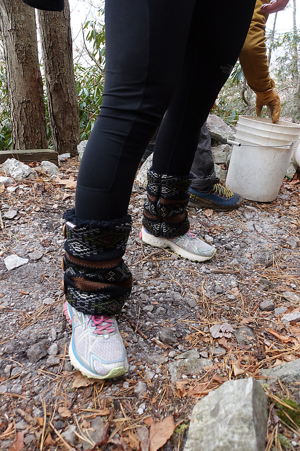 This climber was excited to show off her ankle warmers
