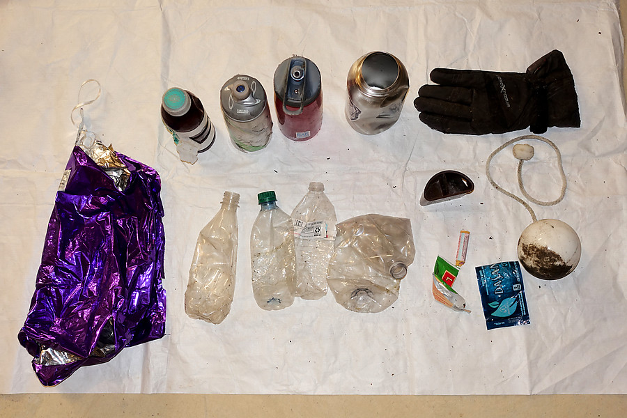 trash I collected from the base of the lower ridge trail slabs