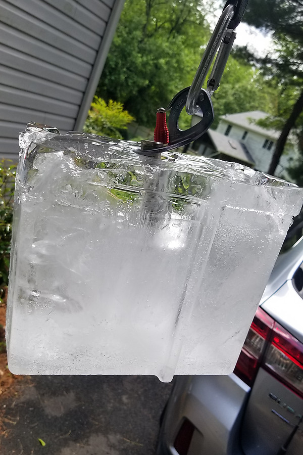 ice block (loaded on Thursday morning, with a large piece still in the cooler Sunday night)