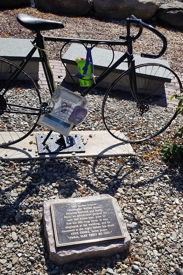 This garden honors Christopher Robert Kress, beloved husband and daddy. Here, an automobile jumped the curb and killed him. John 17 was his life long verse. It was displayed at his wedding, nad he discussed it the night before his death. FIVE TIMES, Jesus parays, 
