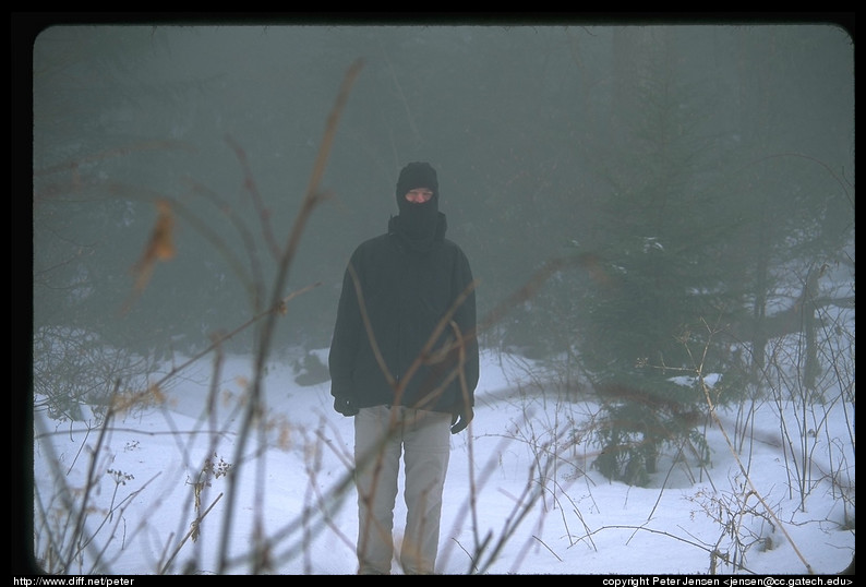 self-portrait in the fog and snow