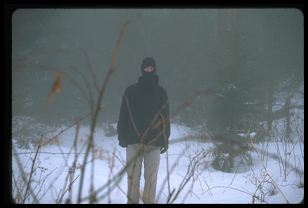 self-portrait in the fog and snow