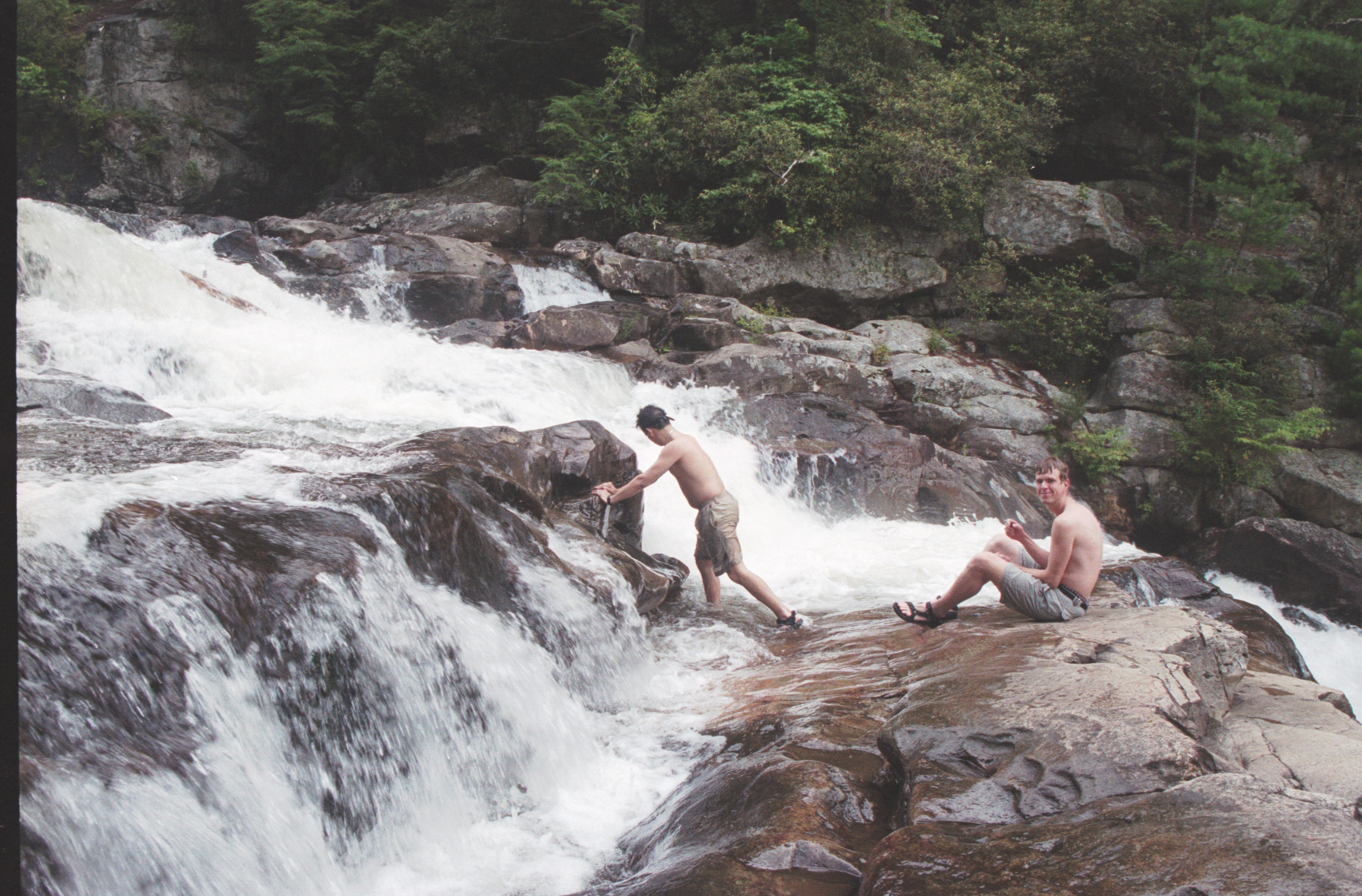 michael pushes the falls peter