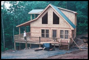 mom and cabin under construction