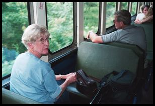 mom and dad on train