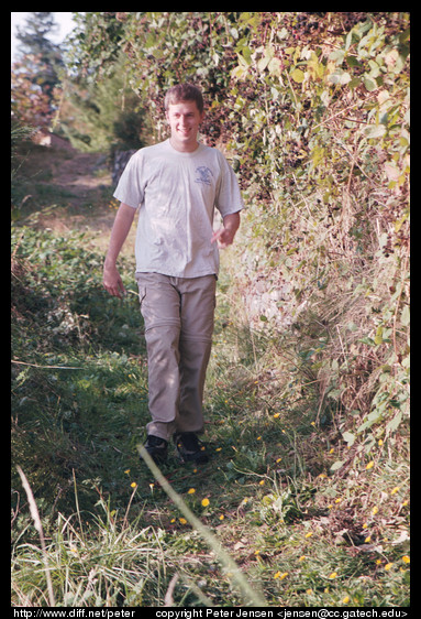 Charlie walking toward Lindsay waterfront