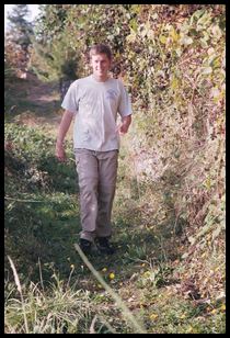 Charlie walking toward Lindsay waterfront