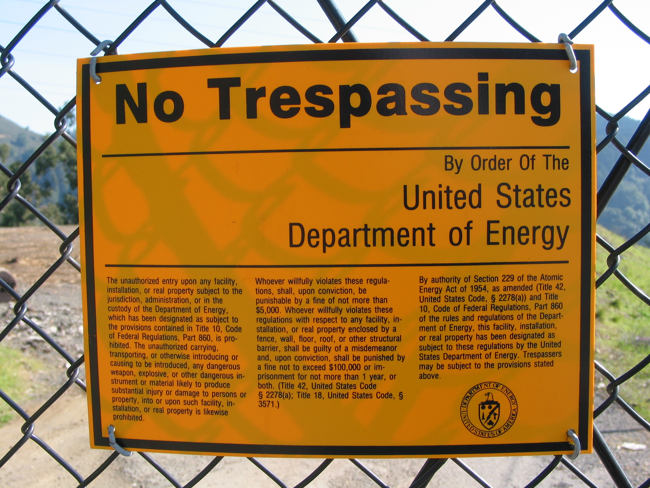 DoE trespassing sign