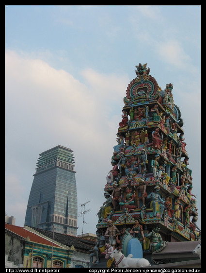 Hindu temple and downtown