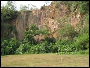 climbing in the quarry (note the fixed anchors)