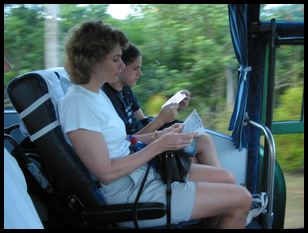 Meredith and Allyson riding the bus