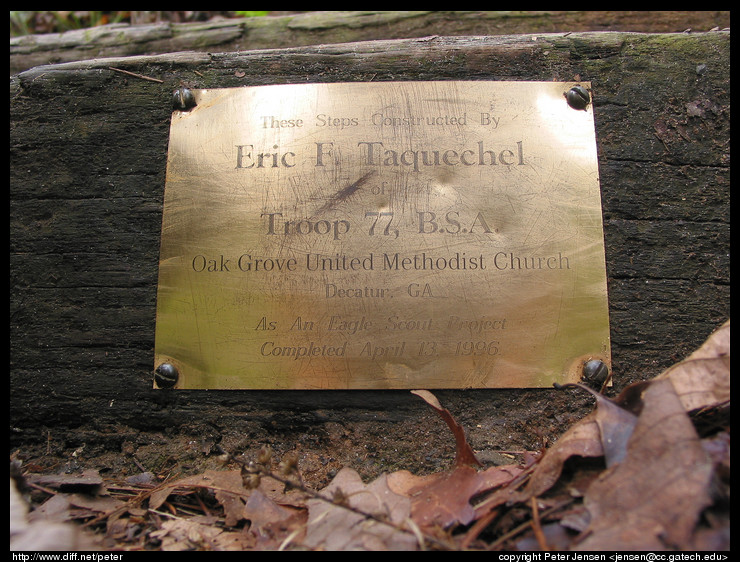 Eagle Project plaque on stairs