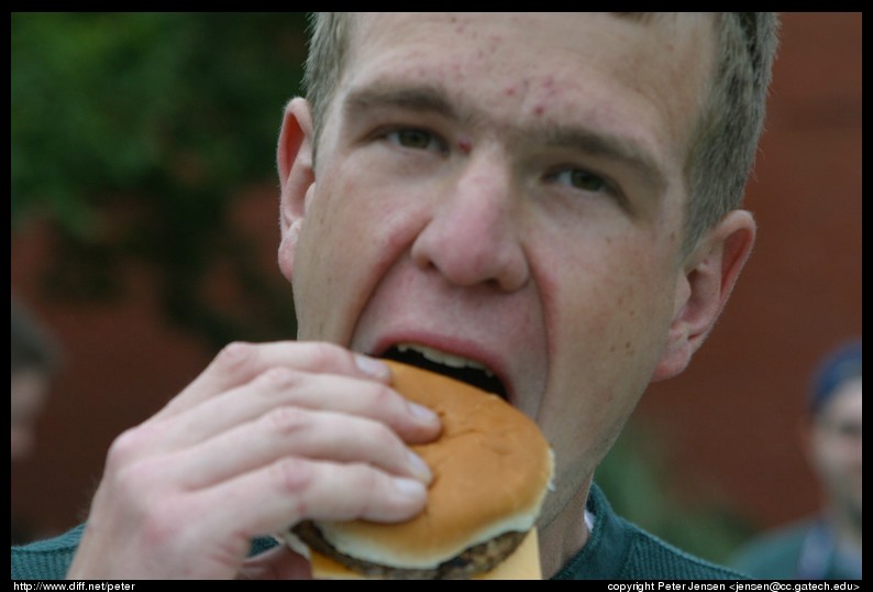 Peter devouring a Boca Burger