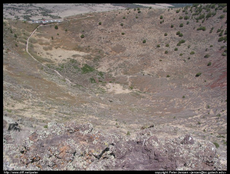 looking down into the vent of the volcano (my car is in the upper left)