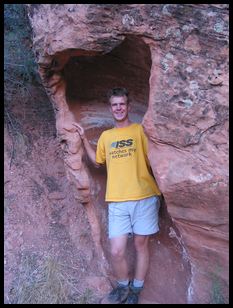 Peter in a neat sandstone formation in a wash we hiked down