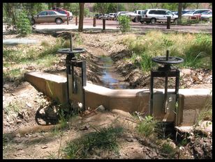 amusing sluice gate irrigation at Zion NP visitors center