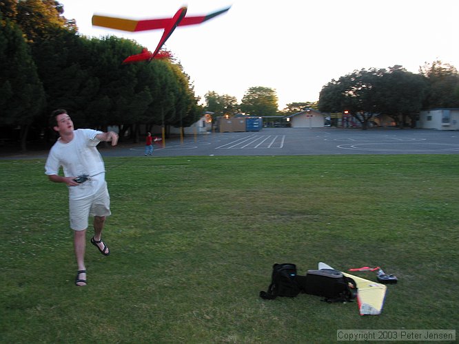 John launching the 2x4 on a hi-start at the field next to our apartment