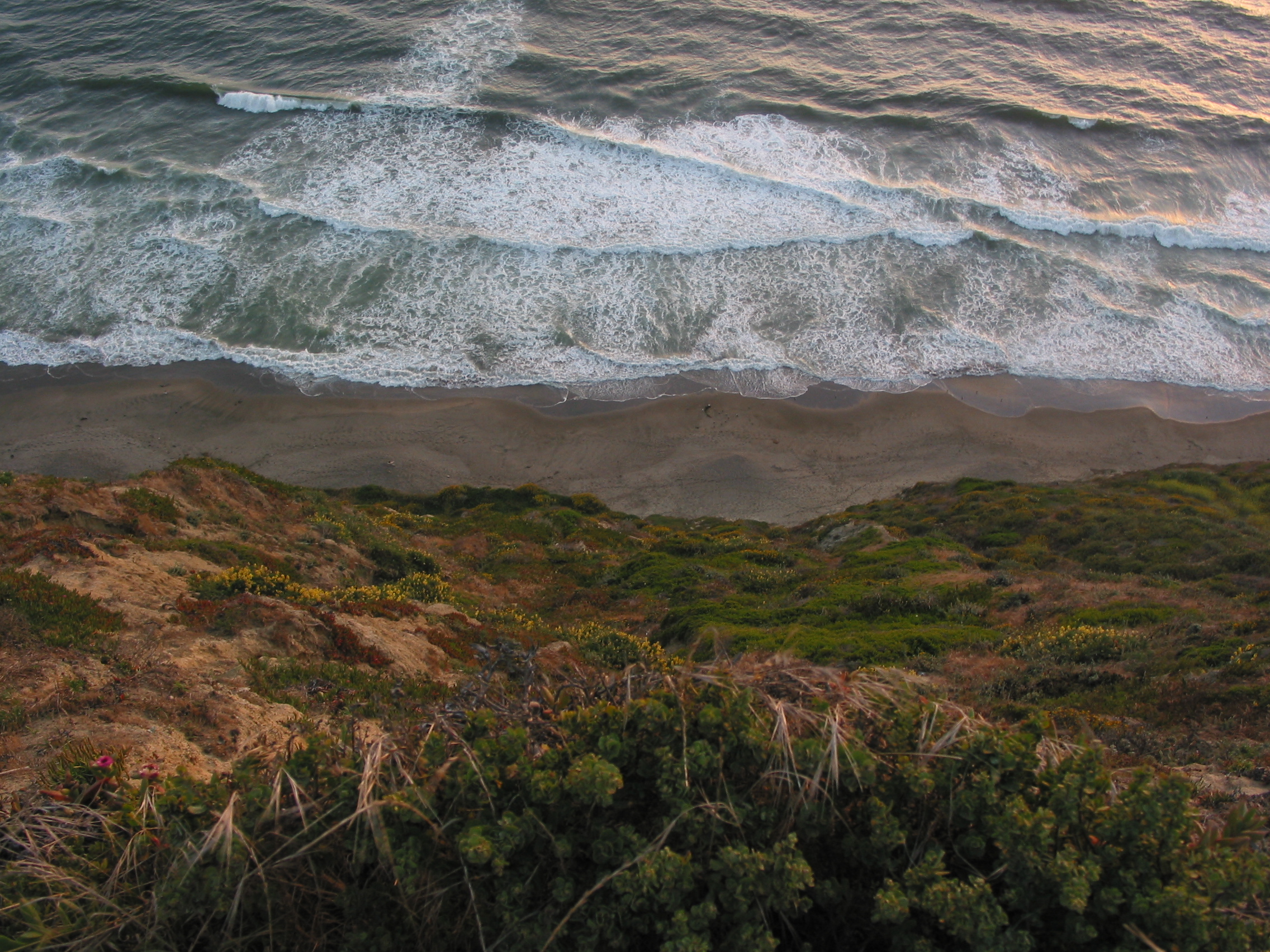 looking down at the beach (several hundred feet down)