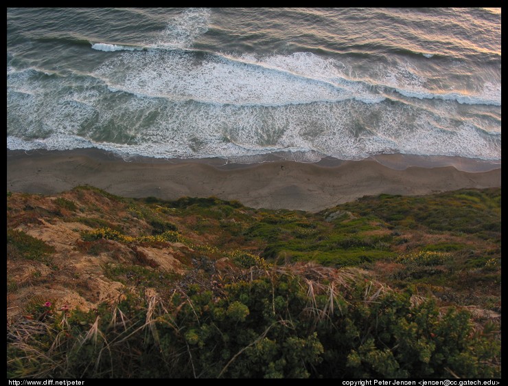 looking down at the beach (several hundred feet down)