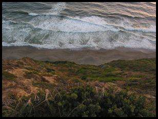 looking down at the beach (several hundred feet down)