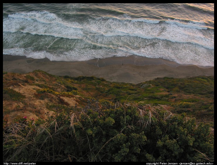 looking down at the beach (several hundred feet down)