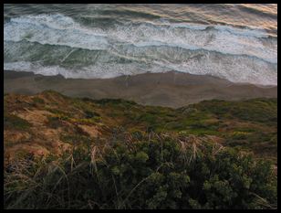 looking down at the beach (several hundred feet down)