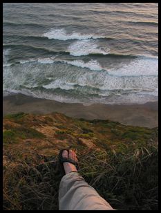 looking down at the beach (one foot down)