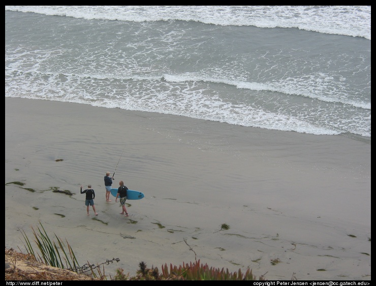 the beach below