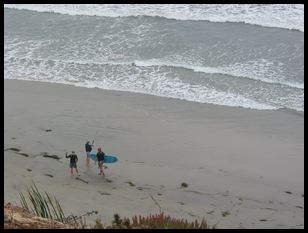 the beach below