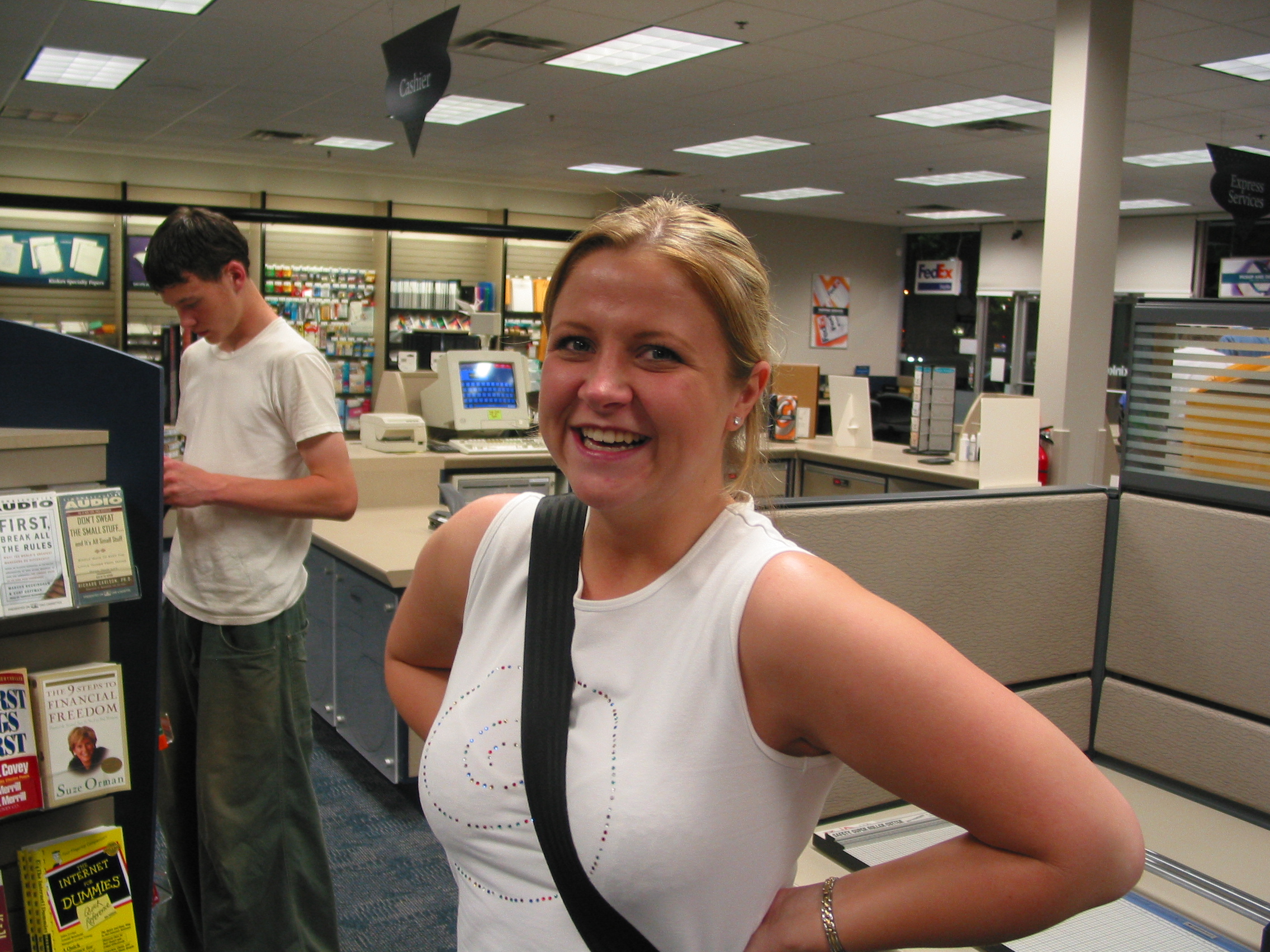 Jessica in Kinkos in the middle of the night
