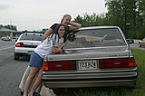 Meghan and Jessica with Kim's car on I75N near 285 after it died on Doug during the rain