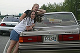Meghan and Jessica with Kim's car on I75N near 285 after it died on Doug during the rain