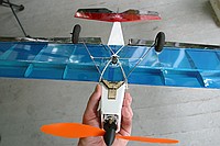 my newly built Mountain Models Switchback 3D (dry weight is 9.9oz)\nAnd yes, I will put a few more rubber bands on the wing before I fly it.