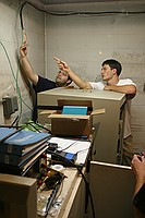 Tim and Charles examining the new grounding wire