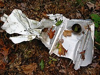 random airplane parts; the long rectangular piece appears to be an aileron from a Cessna 152-class plane, and the mangled bit seems to be part of a gas tank on a wing.