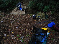 cooking a snack on the footbridge near Bristol Horse Camp