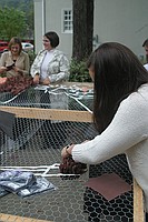 sorority sisters creating homecoming decorations