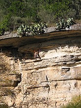 a climber on what I think is Hoovering or Hoover Head (5.9)