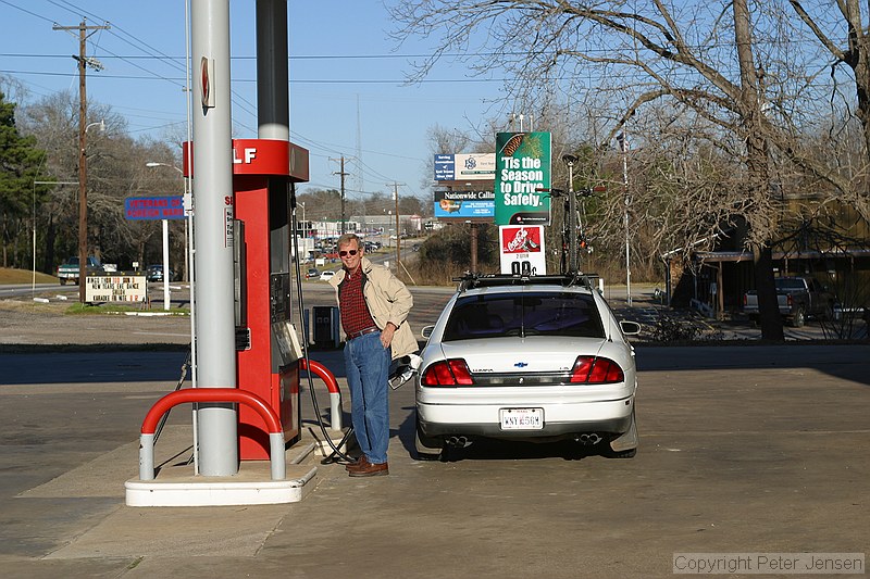 Dad at a gas station in the middle of nowhere, TX.