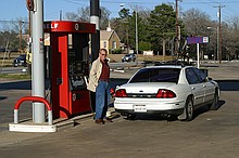 Dad at a gas station in the middle of nowhere, TX.