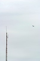 top of the WREK tower with a plane in view