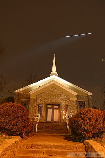 ATL police Stalker helicopter flying by Underwood Methodist church