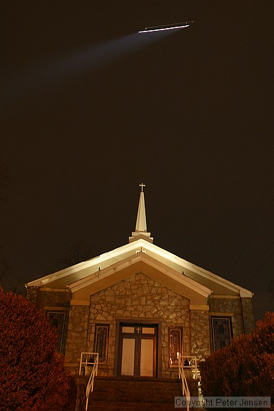 ATL police Stalker helicopter flying by Underwood Methodist church